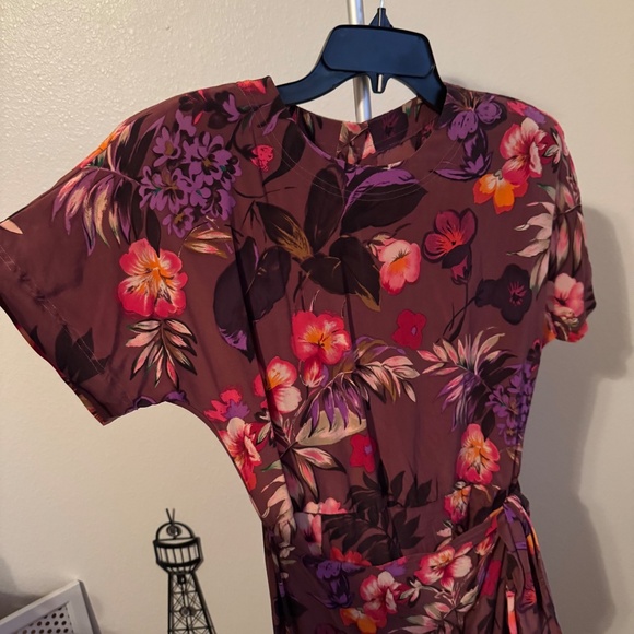 Vintage 90s Silk Dress Sz 6 Small Medium Hibiscus Floral Print Sarong Tropical - Picture 3 of 8